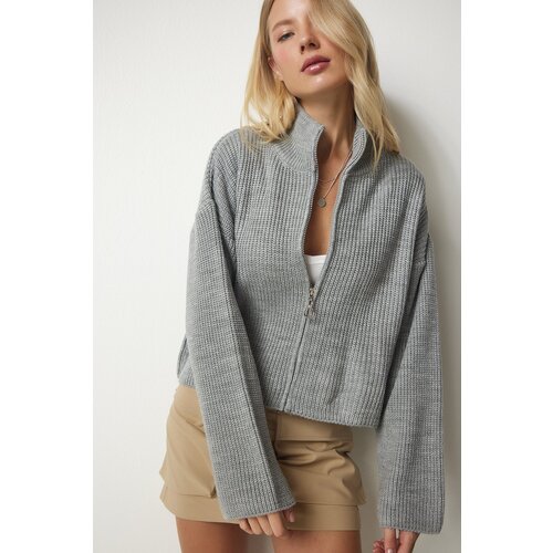  Women's Gray Zippered Knitwear Cardigan Cijene