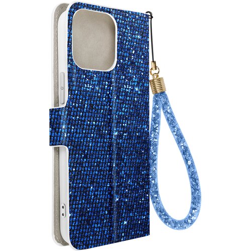 AVIZAR Ovitek z blešcicami za iPhone 15 Pro Max, vgrajena denarnica, Disco Glam Edition - modra, (20938322) Cene