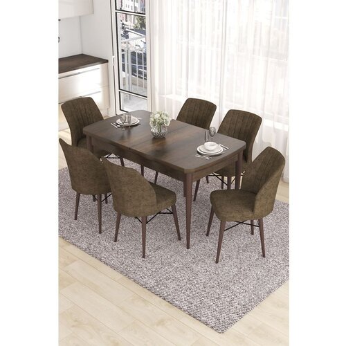 Hanah home Eva - Baroque, Brown BaroqueBrown Extendable Dining Table & Chairs Set (7 Pieces) Cene