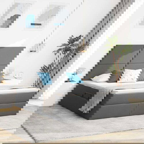 vidaXL Krevet S LED lampica s pohranom Tamno siva 140 x 200 cm tkanina Cene