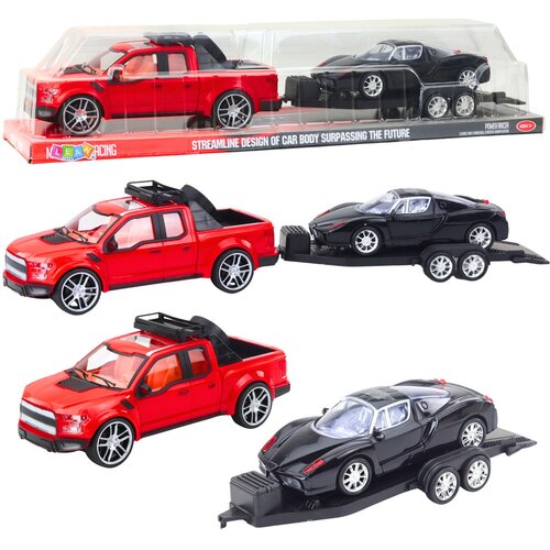  Set terenskog vozila s prikolicom i sportskim automobilom - 59cm - crno/crvenii Cene