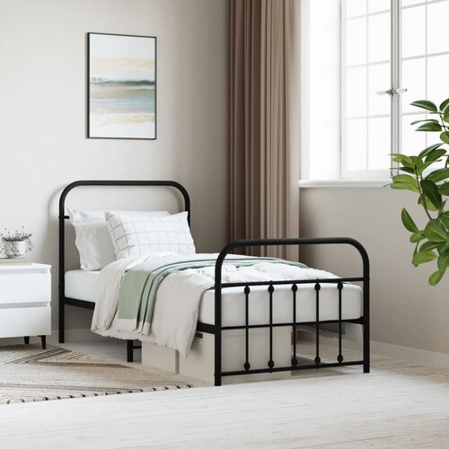 VidaXL Metalni okvir kreveta uzglavlje i podnožje crni 90x190 cm Slike