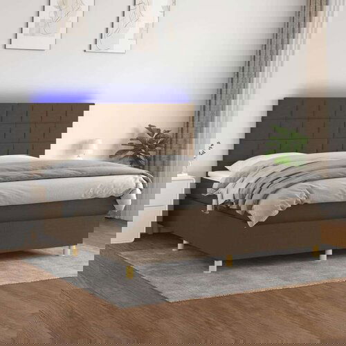  Krevet box spring s madracem LED tamnosmeđi 160x200 cm tkanina Cijene