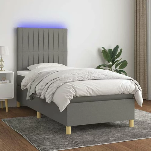  Box spring postelja z vzmetnico LED temno siva 100x200 cm blago, (20725864)