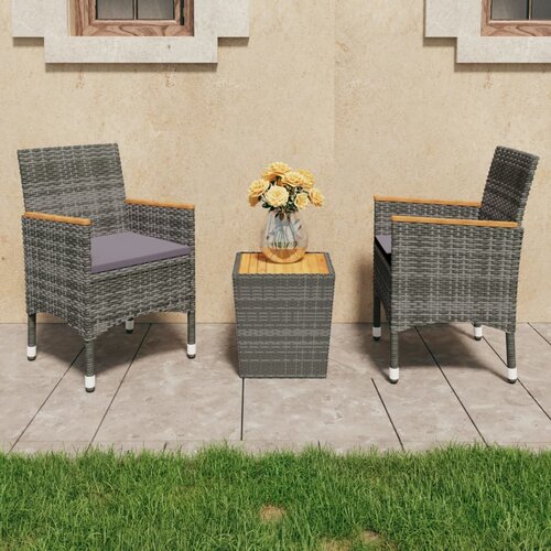 VidaXL 3-dijelni bistro set od poliratana i bagremovog drva sivi Slike