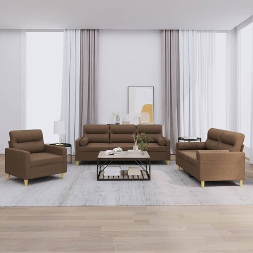  3-dijelni set sofa s jastucima smeđi od tkanine Cijene