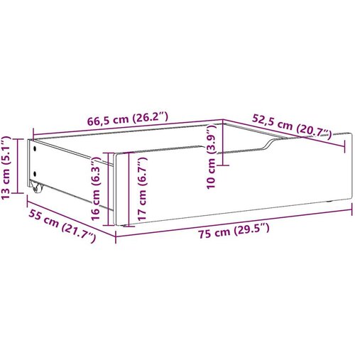 VidaXL Ladice ispod kreveta 2 kom bijele 75x55x16 cm od borovine Slike