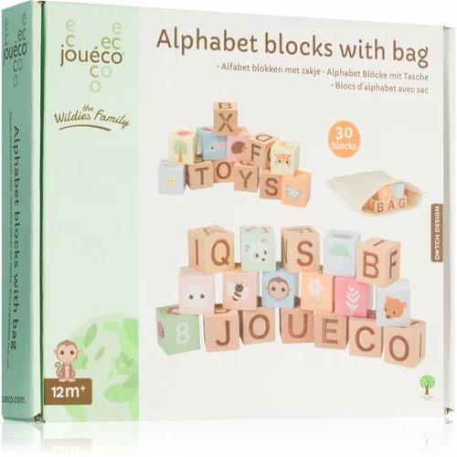 Jouéco The Wildies Family Alphabet Blocks with Bag kocke od drva 12 m+ 30 kom