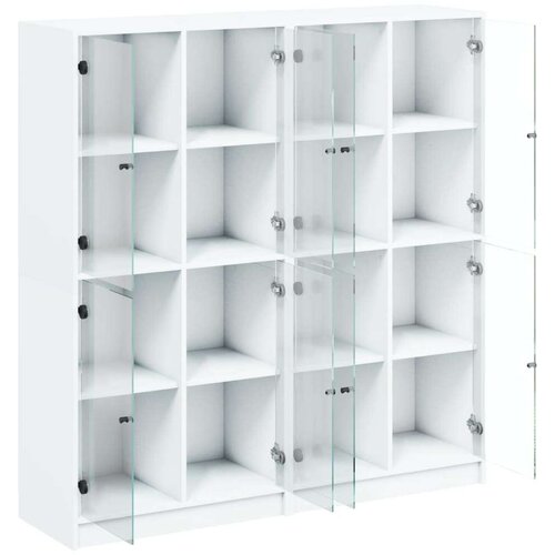 VidaXL Knjižna omara z vrati bela 136x37x142 cm inženirski les Slike