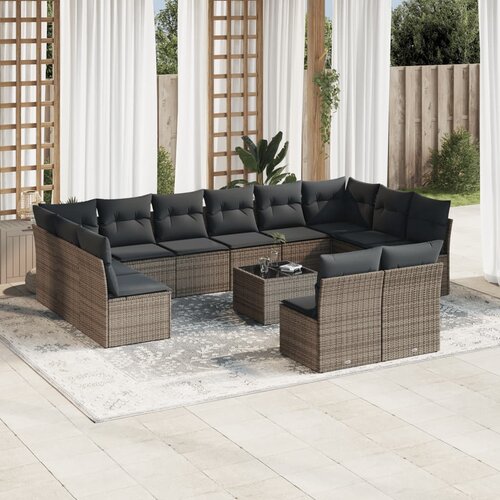 vidaXL 13-dijelni set vrtnih sofa od poliratana s jastucima sivi Cijene