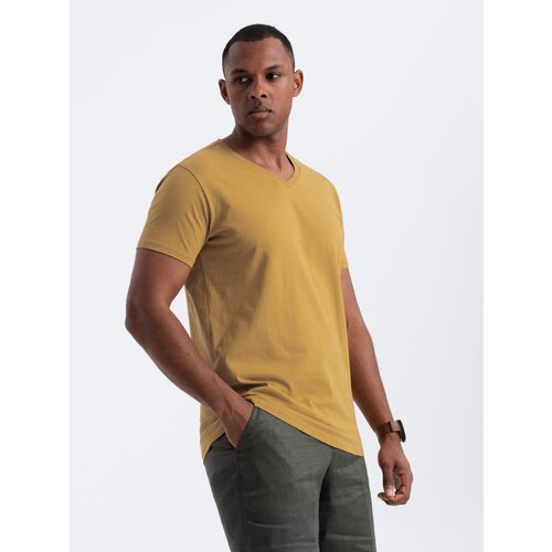 Ombre BASIC men&amp;#039;s classic cotton T-shirt with a serape neckline - mustard Slike
