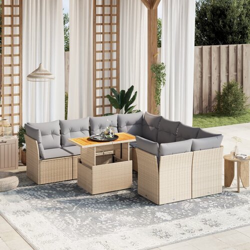  9-dijelni set vrtnih sofa s jastucima bež od poliratana 100 x 55 x 73 cm Cene