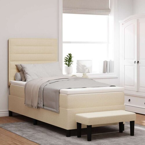 Box Spring Postelja z Vzmetnico in Klopjo Bež 90x190 cm Tkanina, (22081154) Cene