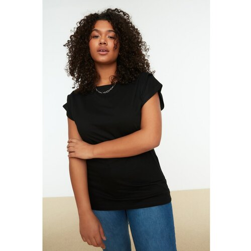 Trendyol Black Crew Neck Sleeve Detailed Knitted T-Shirt Cene