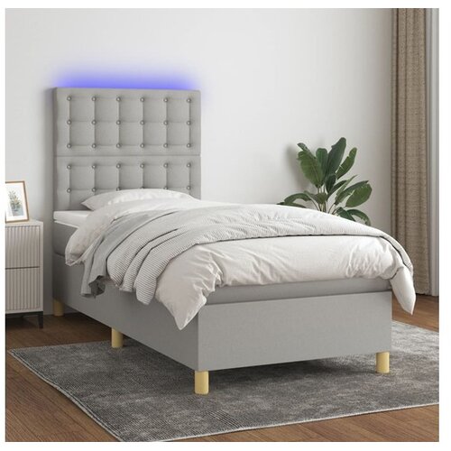  Krevet box spring s madracem LED svjetlosivi 100x200 cm tkanina Cene