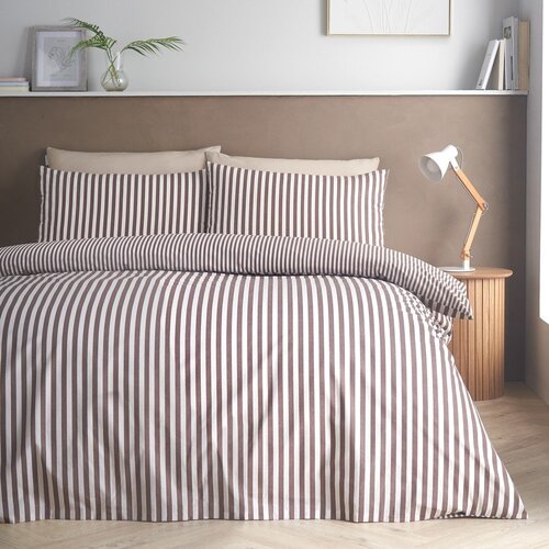 Catherine Lansfield Temno rjava posteljnina za zakonsko posteljo 200x200 cm Epping Textured Stripe &amp;ndash; Slike