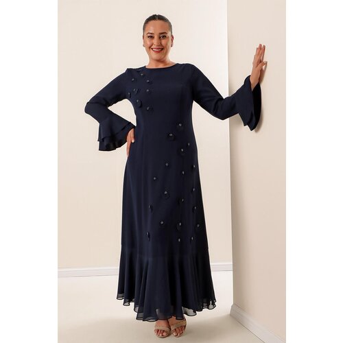 By Saygı B.b Crepe Long Dress with Flounce Sleeves and Hem Cene