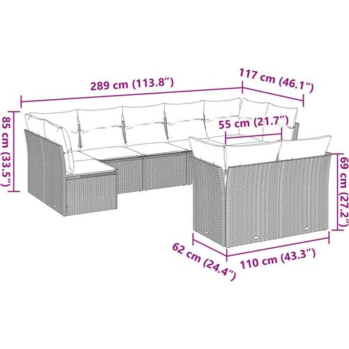 vidaXL 9-dijelni set vrtnih sofa od poliratana s jastucima svjetlosivi Cijene