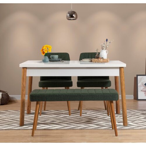Hanah home Costa Atlantic White-Green Atlantic PineWhiteGreen Table & Chairs Set (4 Pieces) Cene