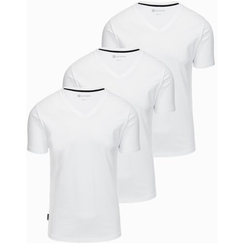 Ombre Set of shirts with V neckline and elastane and subtle logo 3-pack Slike