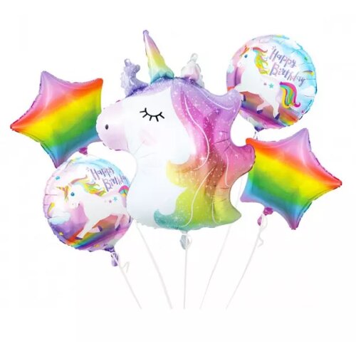  Komplet 5 folijskih balonov z motivom samoroga in mavrice Cene