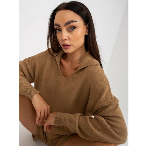 Fashionhunters Camel two-piece casual knitted set Cene