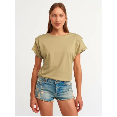 Dilvin 3541 Crew Neck T-shirt with Padded Shoulder-Khaki