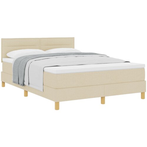 VidaXL Postelja s &amp;scaron;katlastim vzmetenjem z vzmetnico Kremna 140x190 cm Tkanina, (22082793) Slike