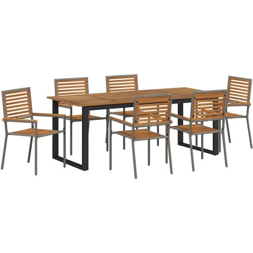  Vrtni set za objed 7 kom. Siva Čvrsto drvo akacije 200 x 90 x 75 cm Slike