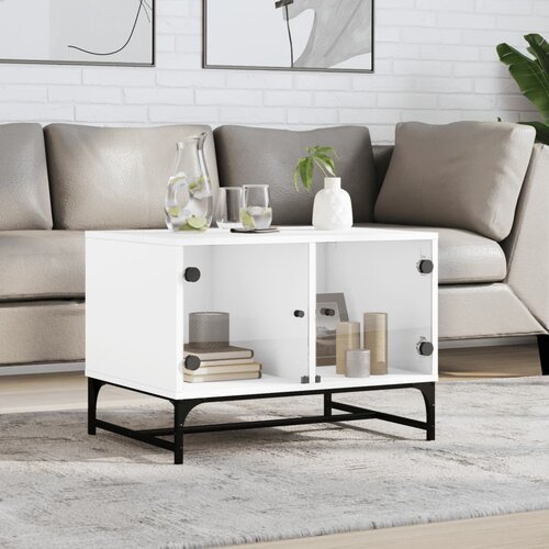 The Living Store Klubska mizica s steklenimi vrati bela 68,5x50x50 cm - Klubska Mizica, (21574047) Cene