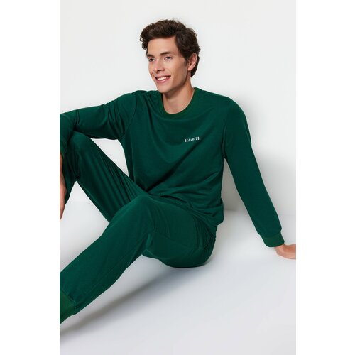 Trendyol Men's Green Regular Fit Printed Knitted Pajamas Set Slike