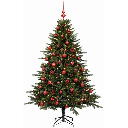  Umjetno božićno drvce s kuglicom 150 cm 150 LED lampica - Zelena 150 cm s LED-ima i crvenim lopticama Slike