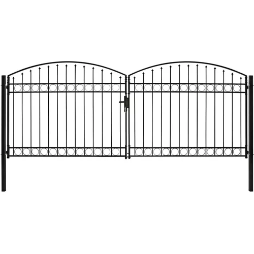  Dvostruka vrata za ogradu s lučnim vrhom čelik 400x175 cm crna