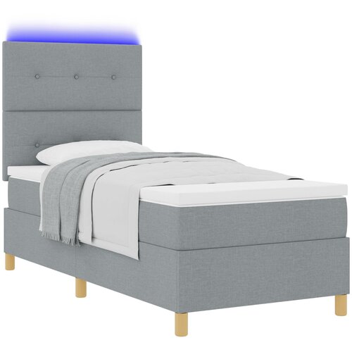 vidaXL Box Spring Postelja z Vzmetnico & LED Svetloba Siva 100x200 cm Tkanina Cene
