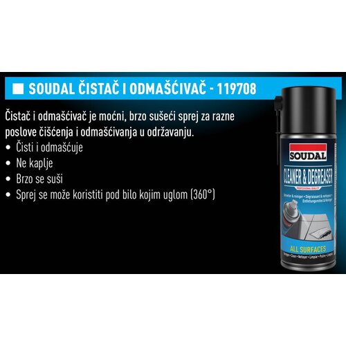 SOUDAL SPREJ CLEANER &amp;amp; DEGREASER 0.400 Slike