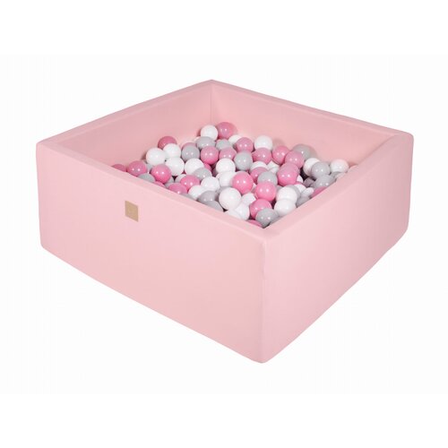 MeowBaby Square Ball Pool, 90x90x40 cm z 200 žogami, bombaž, roza: siva/bela/svetlo roza, (21333877) Cene