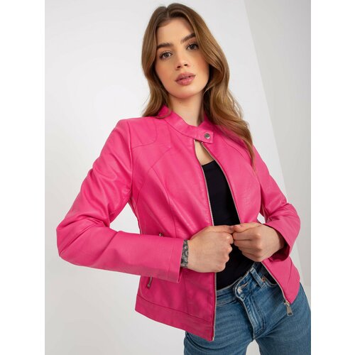 Fashion Hunters Dark pink women's motorcycle jacket made of artificial leather with lining Slike