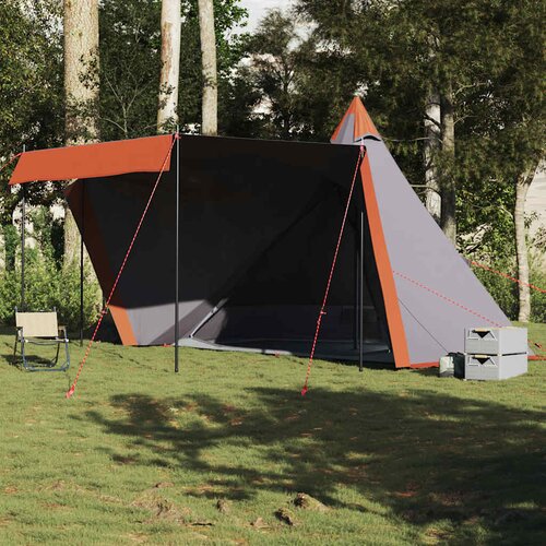 vidaXL Družinski šotor tipi za 6 oseb siv in oranžen vodoodporen Cene