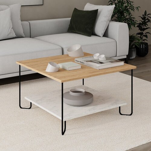 Marckeric Bela/v naravni barvi mizica z mizno plo&amp;scaron;čo v hrastovem dekorju 80x80 cm Tonka &amp;ndash; Slike