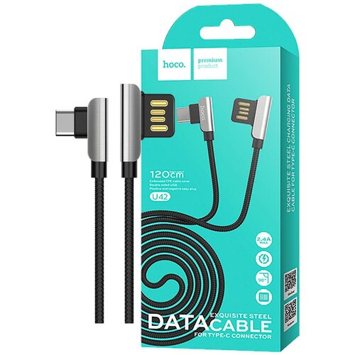 Hoco USB kabl za smartphone, USB type C, 1.2 met., 2.4 A, crna - U42 Exquisite steel, USB type C, Crni Cijene