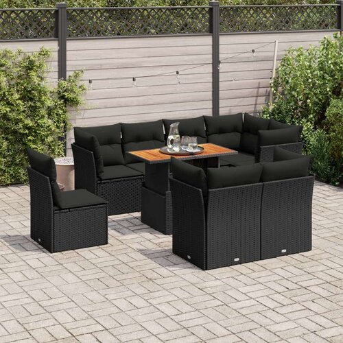 VidaXL 9-dijelni set vrtnih sofa s jastucima crni od poliratana Slike