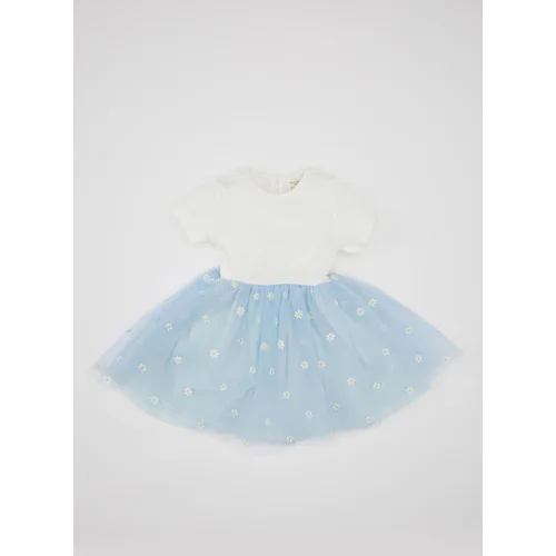 Defacto Baby Girl Floral Ribbed Camisole Short Sleeve Tutu Dress