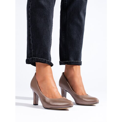 SHELOVET Classic dark beige pumps on the post Slike