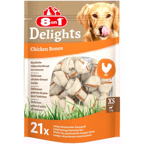 3 + 1 gratis! 4 x 8in1 grickalice za pse - Delights kosti za žvakanje piletina XS, 84 kom. (4 x 252 g) Cijene