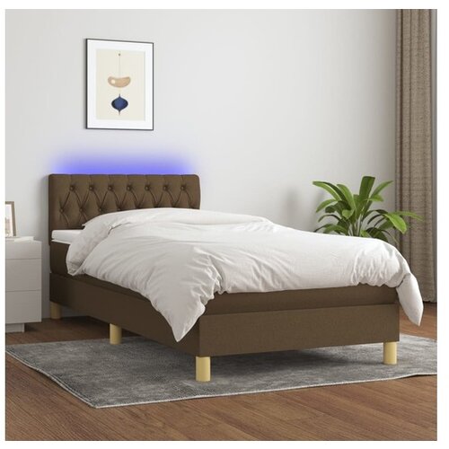 vidaXL Box spring postelja z vzmetnico LED temno rjava 90x19 Cene