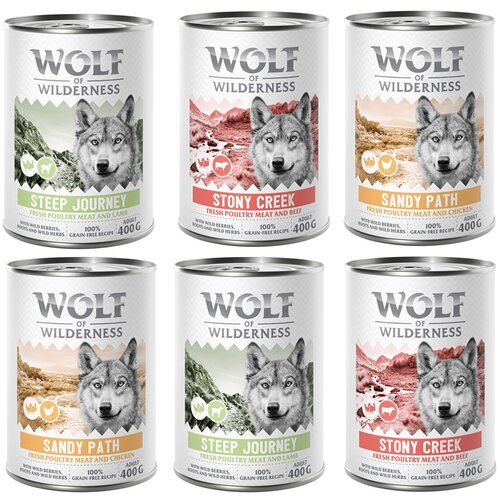 Wolf of Wilderness Adult &amp;ldquo;Expedition&amp;rdquo; 6 x 400 g - Mje&amp;scaron;ovito pakiranje Slike