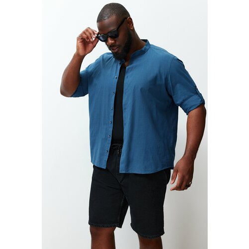 Trendyol Indigo Men's Regular Fit Comfortable High Collar Basic Large Size Shirt Slike