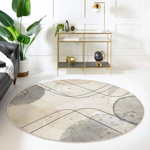 Mila Home bež pralna okrogla preproga &amp;oslash; 120 cm simple lines &amp;ndash; Slike