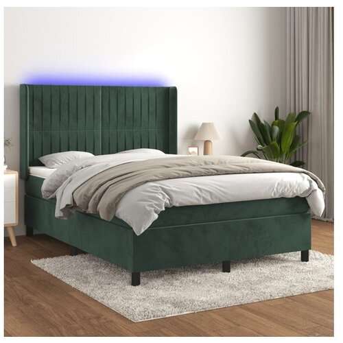 VidaXL Box spring postelja z vzmetnico LED tem. zelena 140x2 Slike