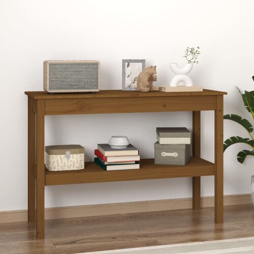 VidaXL Konzolna mizica medeno rjava 110x40x75 cm trdna borovina Slike